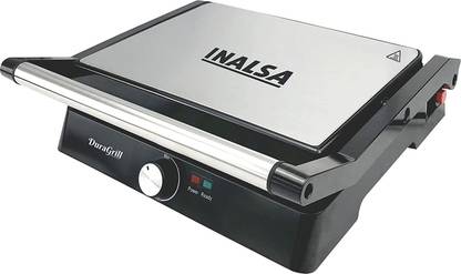 Inalsa Dura Grill 2200-Watt Sandwich Maker/Contact Grill with Temperature Controller and LED indicator | Non-stick coated plates | Cool touch sliding Handle | 4 Slice Bread Grill