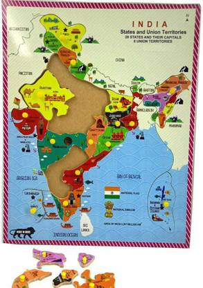 Trends Maker Map Puzzle, States of India with Capitals; Union Territories with Popular Attractions for Geographical Knowledge to Better Know India in Multicolor for Kids 5 Years Old & Above
