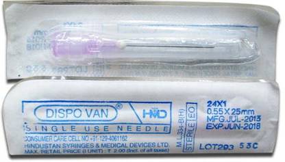 DISPOVAN Needle single use 24 X 1 (0.55X25MM) (pack of 100 needle) Medical Needle