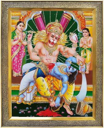 koshtak Narasimha Avatar / Narasimha Swami Killing Hiranyakasipu With Prahlada Religious Frame