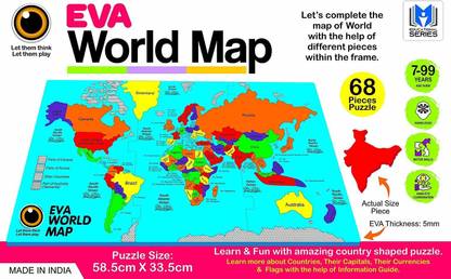 shopviashipping EVA World Map Jumbo Floor Puzzle with Information Booklet Inside with Countries Flag, Currency, Capital -68 Pieces