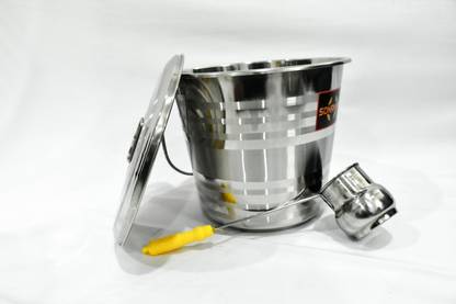 Sonanshi Stainless Steel Jointless Leak Proof Water Bucket with LID (15 Litre) & Water Dispenser Ladle 15 L Steel Bucket