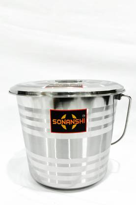Sonanshi Stainless Steel Jointless Leak Proof Water Bucket with LID 11 L Steel Bucket