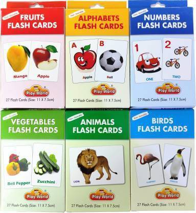Smilemakers Learn and Retain Activity Flash Cards | Non-tearable | ( 11x7.5 cm) | (Alphabets, Numbers, Fruits, Vegetables, Animals & Birds) Flash Activity cards - Pack of 6