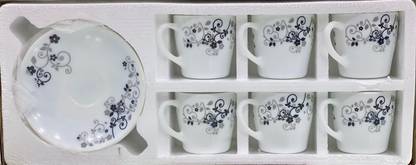 LAOPALA DIVA Pack of 12 Opalware Cup and Saucer Set (Mystrio Black)