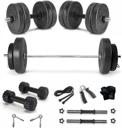 FitBox Sports 8kg Home Gym Combo - Barbell Rod, Dumbbells & Accessories Adjustable Dumbbell
