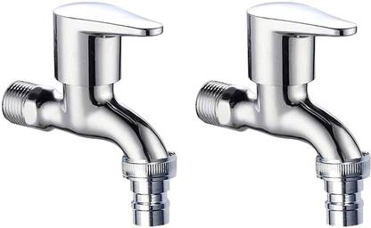 Jagger Brass Disk Stainless Steal Nozzles Tap for Washing Machine/Garden/Pipe Connection Tap 1/2 inch Chrome Finish with Wall Flange and Teflon Tape (2) Faucet Set