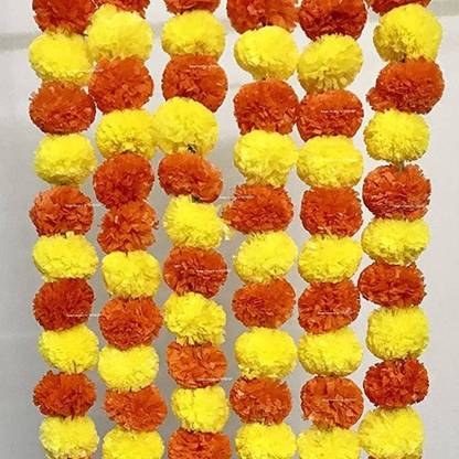 Parasmani Artificial Flower, Garlands for Office, Home, Diwali, Navratri Decoration Pack of 5 mix yellow orange fabric Garland