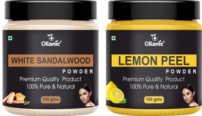 Oilanic 100% Pure & Natural White Sandalwood & Lemon Peel Powder- For Skin & Hair Combo Pack of 2 Jar 100gm (200gm)