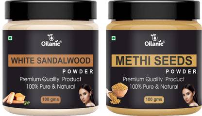 Oilanic 100% Pure & Natural White Sandalwood & Methi Seeds Powder- For Skin & Hair Combo Pack of 2 Jar 100gm (200gm)