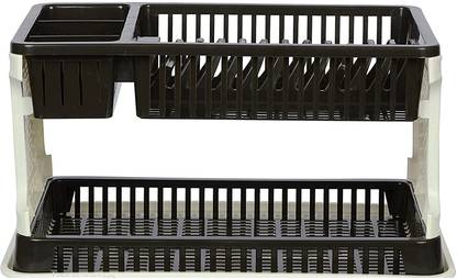 PARAMDHYEY Containers Kitchen Rack Plastic Kitchen Organizer Folding Rack Utensil Holder Kitchen Rack, Utensil, Cutlery, Fruit Storage Basket, Dish Drainer Rack, Black & White