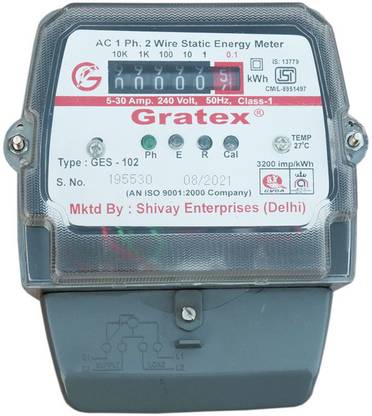 Gratex AC Single Phase Two Wire, 240 Volts, 50 Hz, ISI Marked Static Power Submeter Metal Electrical Box
