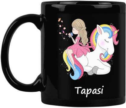 Furnish Fantasy Ceramic Coffee - Best Birthday Gift for Daughter, Sister, Gift for Kids, Return Gift - Color - Black Patch, Name - Tapasi Ceramic Coffee Mug