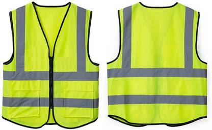 WeighTAJ High Visibility Reflective Safety Zipper Polyester Fabric Jacket with 2 Pockets Safety Jacket
