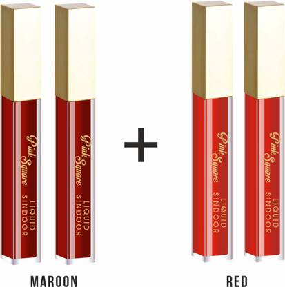 Pink Square Herbal Liquid Bridal Sindoor (Red & Maroon ) Water Proof Combo Pack of 4 Sticks Kumkum