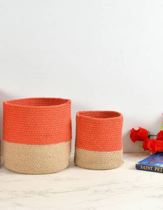 LaVichitra Cotton Braided Cotton Baskets | Storage Bins Organizer | Laundry, Toys & Planter Basket- Set of 2 (8, 6 Inch) Storage Basket