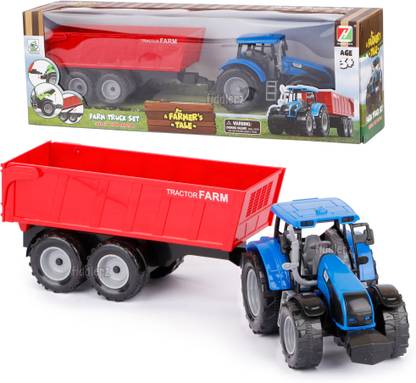 FIDDLERZ Friction Powered Farm Tractor Toy Big Size with Trolley Toy for Kids Boys - Pack of 1 (Multicolor )