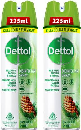 Dettol Disinfectant Spray Bottle, Original Pine, 225ml (Pack of 2)