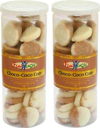 Funtush Chocolate Coconut Peda | Choco Coco Coin 190g Can Pack of 2 Coconut Chocolate