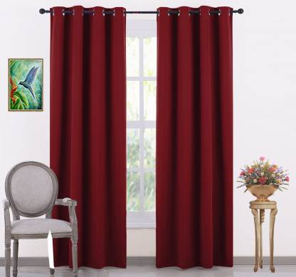 JUPON 243.8 cm (8 ft) Silk Blackout Door Curtain (Pack Of 2)