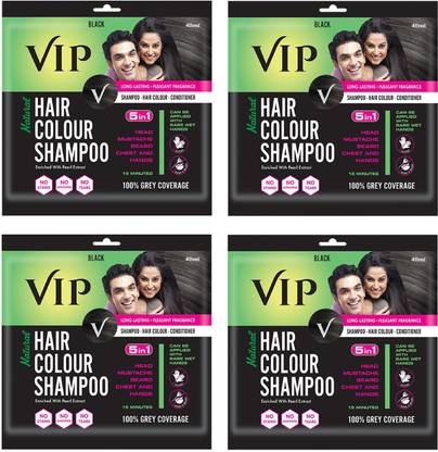VIP Hair Colour Shampoo, 40ml (Pack of 4) , Black