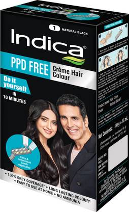 Indica Creme PPD Free Do-It-Yourself Hair Color (80g + 15 ml) , Natural Black
