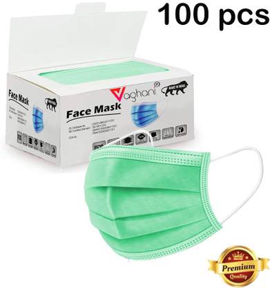 Vaghani 3 Ply Surgical Mask (100 Pcs ) ( Green ) ( With Pin ) Surgical Mask With Melt Blown Fabric Layer