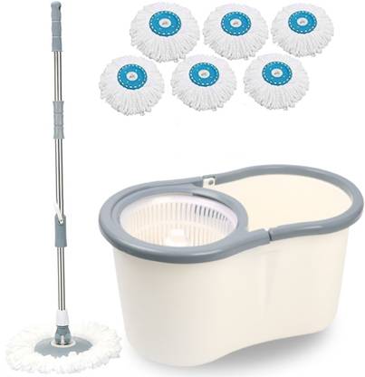 V-MOP Premium White Classic Magic Spin Dry Bucket Mop - 360 Degree Self Spin Wringing r Mop Set, Mop, Cleaning Wipe, Bucket, Dustbin, Mop-A3 Wet & Dry Mop