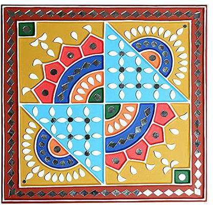 Garvi Gurjari Leaf Design Mud Work Wall Hanging Natural Colors 30 inch x 29 inch Painting