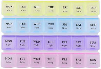 AVRT 7 DAYS Pill Case- 4 Row 28 Squares Weekly 7 Days Pill Box