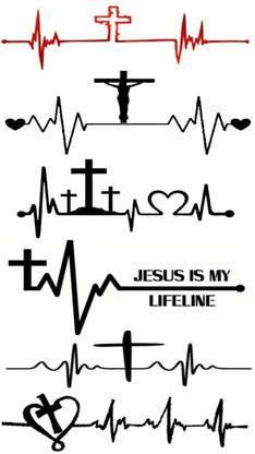 Ordershock Heart Beat With Cross Tattoo Stickers For Male And Female Tattoo Art