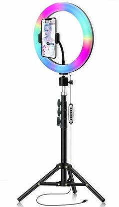 वेबिला 10 inch RGB Ring Light 360° Full Color 13 Dynamic RGB + 13 Static RGB + 3 Daily Colors Lights Selfie Ring Light with Adjustable Tripod Stand & Cell Phone Holder, for YouTube, Vlog Shooting, Makeup , Photoshoot Tripod ट्राइपॉड