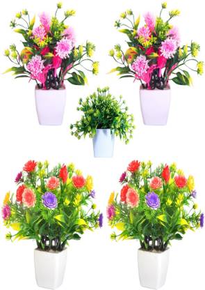 mogal Artificial Plant For Home/Office Table Decoration ( Pack of 5, 7inch) Wild Artificial Plant  with Pot