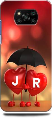 KEYCENT Back Cover for POCO X3 J R, J LOVES R, NAME, LETTER, ALPHABET, JR LOVE, HART, BLUE