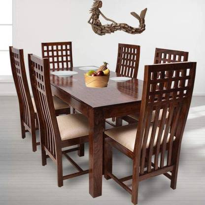 6 Chairs Solid Wood Seater Dining Set, Wooden Kitchen Table And 6 Chairs