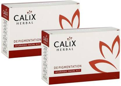 calix Herbal Organic De-Pigmentation Ayurvedic Facial Kit For Reduce Pigmentation, Blemishes/ Tanning/ Anti-Marks & Spots Removal - Instant Glowing Face For Men & Women All Skin Type -Set Of 5 (50 Gm) - Pack Of 2