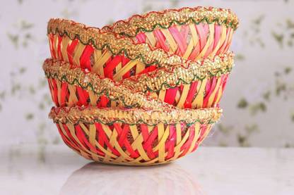 scissors craft Handmade Colorful Net Covering Small Round Shape Bamboo Basket Bamboo Fruit & Vegetable Basket
