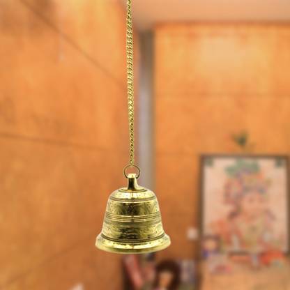 Puja N Pujari Hanging Brass Bell for Puja Room and Home Temple Brass Pooja Bell