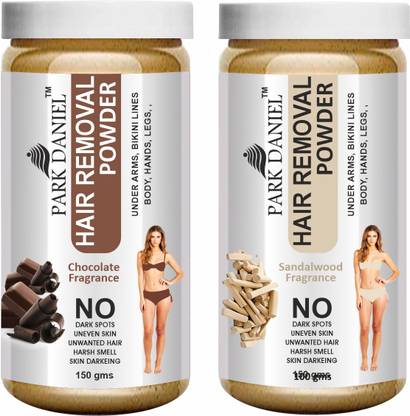PARK DANIEL Pure and Natural Chocolate + Sandalwood Fragrance Hair Removal Powder- For Underarms, Hand, Legs & Bikini Line(Three in one Use)Combo Pack of 2 Jars of 150gm (300gm) Wax