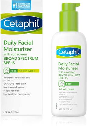 Cetaphil Daily Facial Moisturizer with Sunscreen Broad Spectrum SPF 15, Fragrance Free Unscented 8 Fl Oz (Pack of 2)
