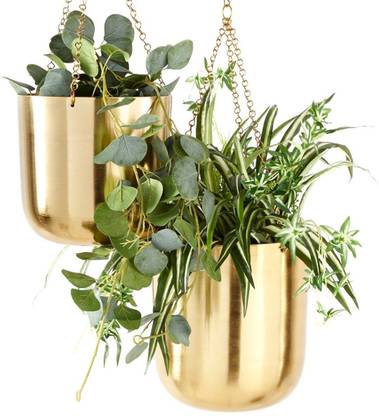 Interior Handicraft Gold Metal Hanging Planters Home Decor for Indoor and Outdoor Gardening Ideal for Hanging Plants On Balcony, Living, Dining, Drawing, Office Decoration Plant Container Set of 2 Plant Container Set