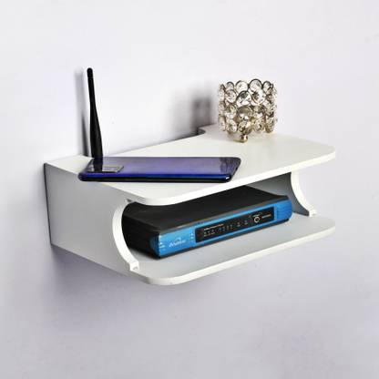 Studio Crafts Shoppee Tv Cabinet Shelves Set-Top Box WiFi Router Rack Wooden Floating Wall Shelf Wall-Mounted Tv Console Router (White) MDF (Medium Density Fiber) Wall Shelf