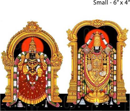 Giriram Photos Sri Venkatachalapathy Swamy with Sri Padmavathi Thayar - Small Size (6" x 4" Inches) - Photo Wooden Cutout Religious Frame