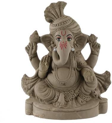 B S NATURAL Handcrafted Eco-Friendly Ganpati Statue, Ganesh Murti for Ganpati Pooja/Visarjan. Home Decor Kacchi Mitti Ganesha Idols Water Soluble Idol for Ganesh Chatuthi Decorative Showpiece | Bhagwan Ganpati Bappa for Home Visarjan Mitti Ganesh Water Bucket Soluble Idol - 23 cm | 8 inch (Clay, Multicolor) Decorative Showpiece Decorative Showpiece  -  23 cm
