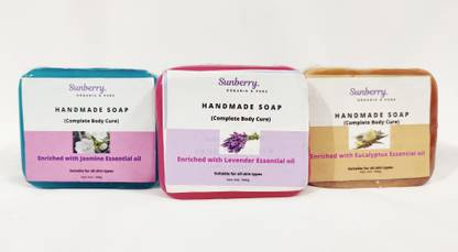 SUNBERRY. Premium Handmade Organic Bath Soap | Enriched with Jasmine, Levender and Eucalyptus essential oil | Pack of 3×100g |