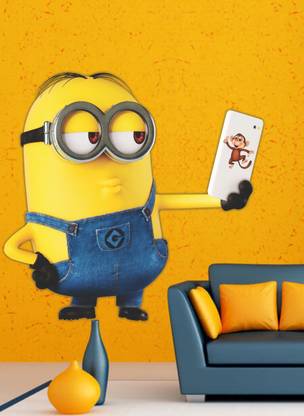 Jump up 44 cm Smart Cartoon with smart phone Self Adhesive Sticker