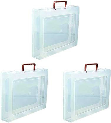 SHERAVALI Multipurpose Plastic Rectangle Storage Boxes with Locks and Handle for Saree, Laptop, Books (Set of 3) Storage Box