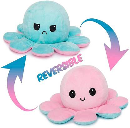 jazz style Reversible Octopus Soft Toys, Mood Change Double-Sided Flip Octopus Plush Toys, Cute Mini Octopus Stuffed Animals Creative Toy Gifts for. Pink & Green  - 15 mm