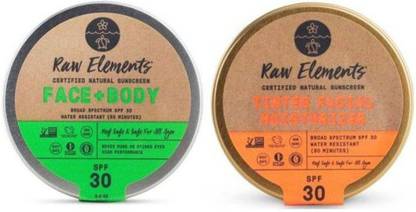 Raw Elements Sunscreen - SPF 50 Face & Body Mineral Sunscreen Tin with Tinted Facial Moisturizer SPF 30