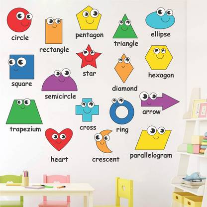 WALLPIK 110 cm Shapes Name - Kids - Learning - Education - School - Creative - Colorful - Wall Sticker - WP063 Self Adhesive Sticker